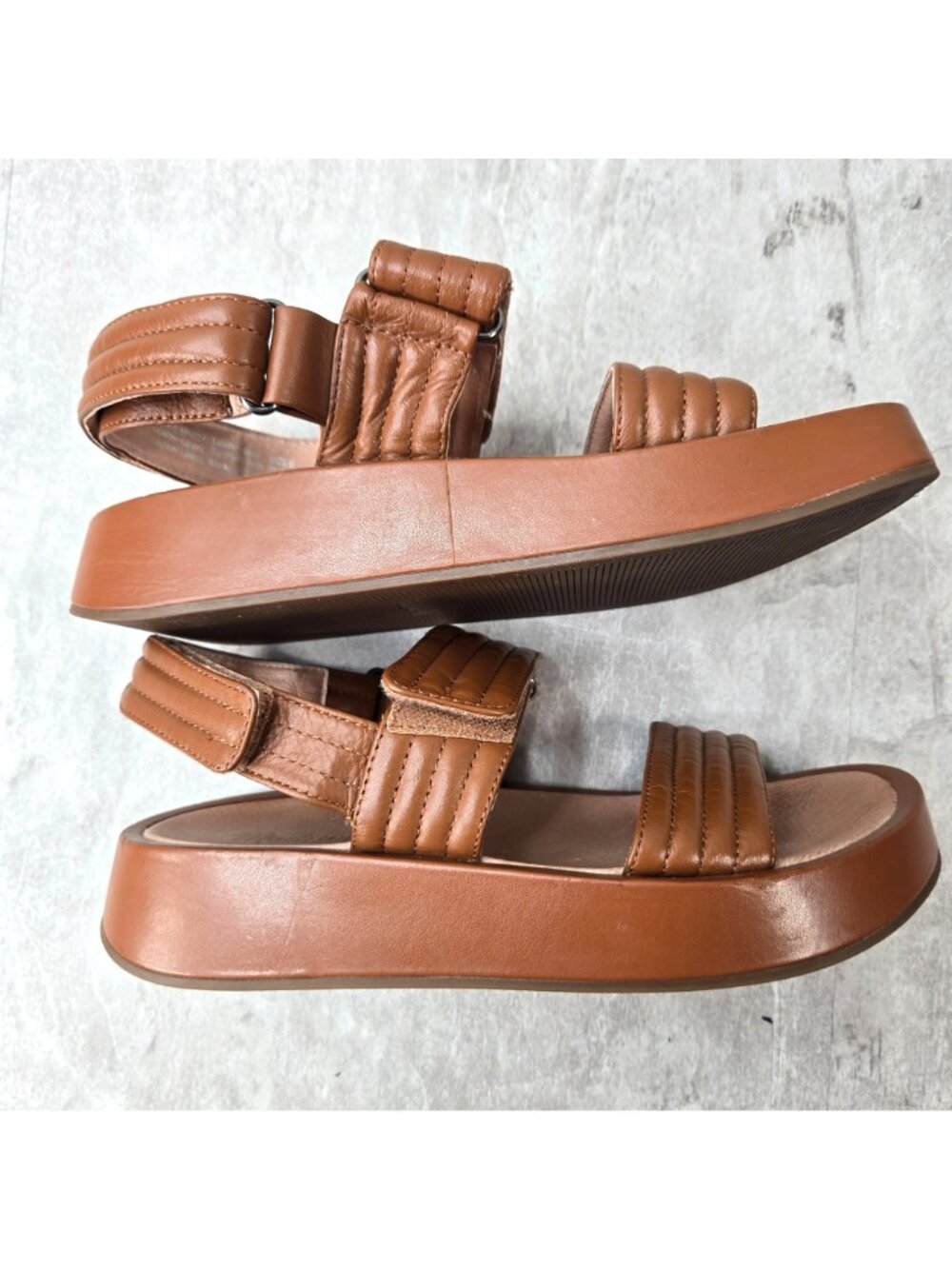 Madewell Platform Sandals 6 Brown Quilted Leather Minimalist Bohemian Fisherman - Picture 6 of 12